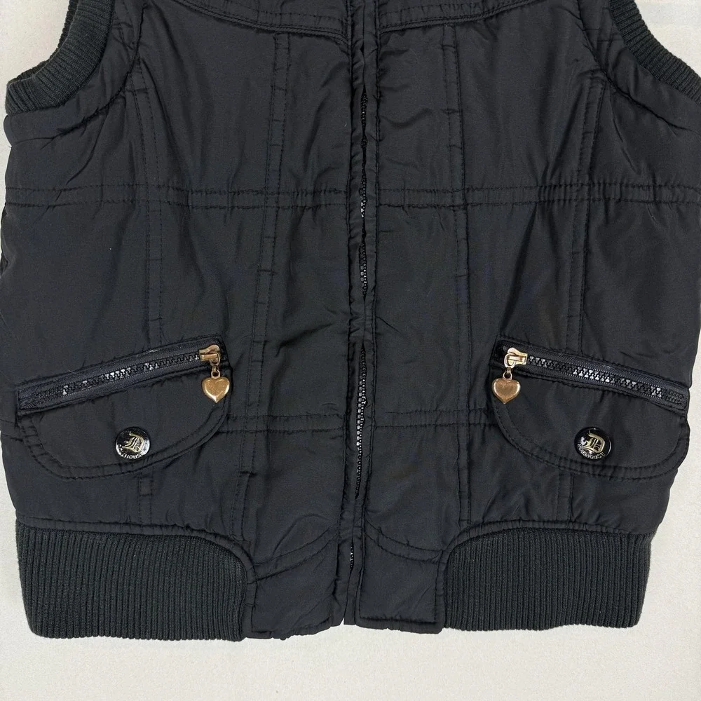 Dollhouse Vest Girls 14 Black Quilted Puffer‎ Zip Heart Pockets Fall Winter